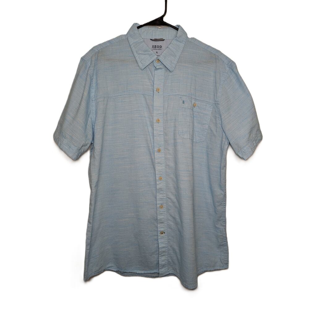 Men's IZOD Saltwater Striped Short Sleeve Button-Down Shirt Size XL